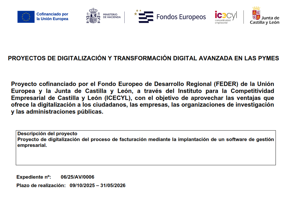 Proyecto de digitalización y gestión empresarial cofinanciado por FEDER e ICECYL